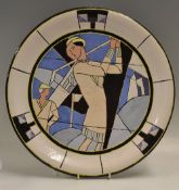 Stylish Golfing Pottery Plate - Art deco with hand painted Lady Golfer pottery plate with hand