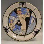 Stylish Golfing Pottery Plate - Art deco with hand painted Lady Golfer pottery plate with hand