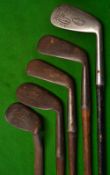 5x interesting irons to incl Gibson Smiths Pat winged back niblick (bowed shaft), Anderson