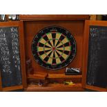 Darts - Dartboard and Wooden Cabinet - a great example, with a wooden cabinet, internal black