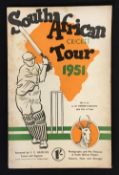 1951 South African Cricket Tour Booklet with illustrated cover including photographs and pen
