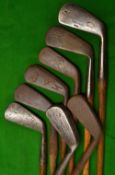 8x golf irons - Tom Harrower driving iron, 2x Anderson mid irons, et al - some with slightly bowed