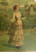 'A Winning Partner' Tennis Print depicting a female player, printed by Joseph Mansell, London,