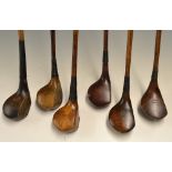 6x various brassie/spoons and one driver - makers incl Alf Padgham, Spalding, G Lowe, C Taylor,