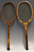 C. 1910-20 Spalding Bros 'Ascot' Tennis Racket original double centre gut strings, concave throat,