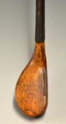 Tom Morris St Andrews golden beech wood bulger driver c. 1890 - with central leather face insert,