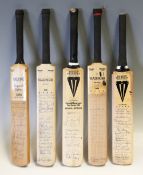 Group of 5 England Tour Signed Miniature Cricket Bats including 1968, 1976-77, 1977-78 Pakistan &