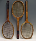 3x Mid 20th Century Wooden Tennis Rackets to include a 'Golden Eagle' for Lillywhite of London