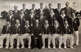 Large Australian Cricket Team Print in black and white depicts the team c.1960s in blazers, framed