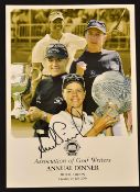 Annika Sorenstam signed Golf Writers Annual Dinner Award 2004 -signed in full to the front cover -