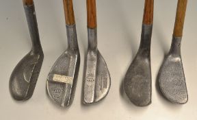 Interesting selection of 5 x alloy putters - left hand Mills Standard Golf Co New Mills Ray Model;