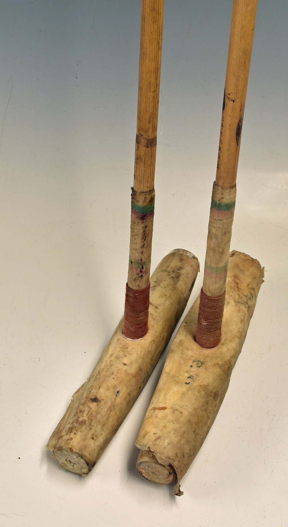 Equestrian - 2 x Polo Mallets with original vellum sheath around bamboo handle marked with 'F - Image 2 of 4