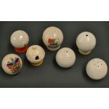 7x various ceramic souvenir and condiment golf balls - to incl Grafton China "Budleigh Salterton"