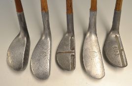 Collection of 5x Mills putters ideal for the hickory player - to incl Longnose Y Model; RSR Model