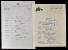 1972 Australian Touring Cricket Signed Team Sheet together with 1980 Australian Centenary Test