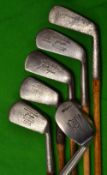 Selection of J H Taylor Autographed golf Clubs (6) - niblick, m/niblick, mashie iron, iron, mid iron