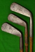 3x smf irons - W Park straight line stamped mid iron; T Nicholson Pittenween 1890 Gold Medal Cleek