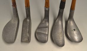 Collection of 5x varying makers alloy putters ideal for the hickory player: Mills AK Model,