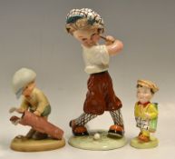 3x Interesting Golfing ceramic figures - Dello Depositato Italy young golfer hans painted and signed