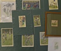 8x Various Cricket Prints with some hand coloured with various Cricket scenes with WG Grace 'The