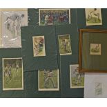 8x Various Cricket Prints with some hand coloured with various Cricket scenes with WG Grace 'The