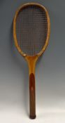 Rare c.1920 George Gibson Bussey 'Wavy Wedge' Tennis Racket with trademark wavy wedge, concave wedge