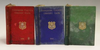 Yorkshire County Cricket Club 1911, 1912 and 1913 Year Books - bound in red, blue and green boards