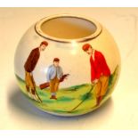Carlton Ware golfing pottery matchstick holder c.1910 - hand-painted golfing scene, base stamped