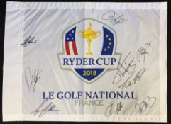 2018 Ryder Cup Pin Flag signed by 9x European team members - played in Paris and signed by 9 members