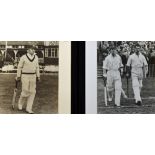 4x Cricket Prints depicting Bradman, Hutton, et al, all black and white depicting batsmen, all