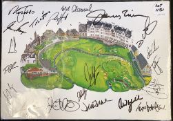 2018 Carnoustie golf print signed by 20 x Open Golf Champions and the artist - colour print titled