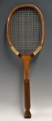C.1920s 'The Challenge' Fish Tail Tennis Racket with concave wedge, double centre string (later),