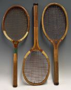 3x Early 1900s Wooden Tennis Rackets to include an 'Ardee - The Dale' racket made by R.D & Co with