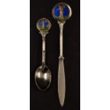 Matching Golf Enamel letter opener and tea spoon (2) - silver plate with enamel golfing finials both