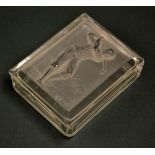Hoffman style Intaglio pressed and frosted glass trinket dish with golfing figure c.1930's - c/w lid