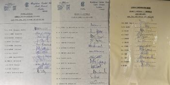 Selection of 1980s England Signed Team Sheets to include England v Australia 1980, 1985 both at