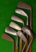 8x various irons - Hawkins Never Rust flanged sole cleek, Gibson Genii driving iron, 2x concentric