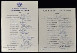 MCC and England Signed Cricket Team Sheet Selection to include 1970/71 MCC Tour to Australia & New