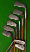 8x various right hand and left hand irons - 2x left hand incl a jigger and mashie; Gibson Royal