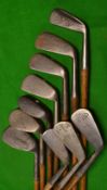 10x assorted golfing irons - Tom Stewart no. 4 iron; Halley mashie and niblick; wide sole mashie