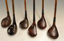 6x various good sized brassie and drivers to incl Youds Defiance Hoylake spoon; H.W Curtis Spoon;