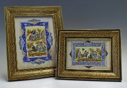 Asia Paintings featuring wonderful mosaic styled wooden frames both appear on ivory, depicting