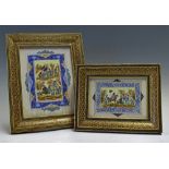 Asia Paintings featuring wonderful mosaic styled wooden frames both appear on ivory, depicting