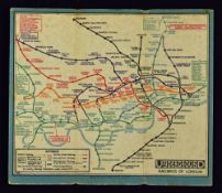 Early Underground Railways of London Map - in colour, measures 17x14cm approx. with Theatres and