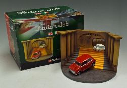 Corgi 'The Italian Job Diorama' CC82217 Model scale 1:36 with red Mini and ceramic style backdrop,