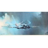 1978 Barrie A.F. Clark Spitfire Colour print depicts a Spitfire, framed measures 106x57cm approx.