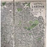 Map - Bacon's New Map of London c.1880s, divided into half mile squares and circles, scale 4"to