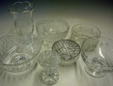 Selection of Various Cut Glass to include Vase, Rose Bowl, and Fruit Bowls, various sizes, all in