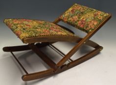 Wooden Foot Stool with floral design textile top, rocking base adjustable base, measures 54cm in