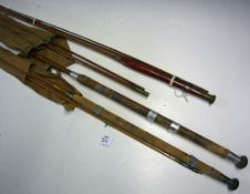 Fishing Rods to include Allcocks 'President' 2pc, Elasticane hollow built 3pc both with canvas bags,